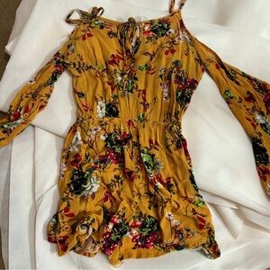 Yellow/Orange Floral Print Summer Jumper Romper (open shoulder and front tye)